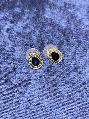 Gold-Tone Teardrop Earrings with Navy Stone